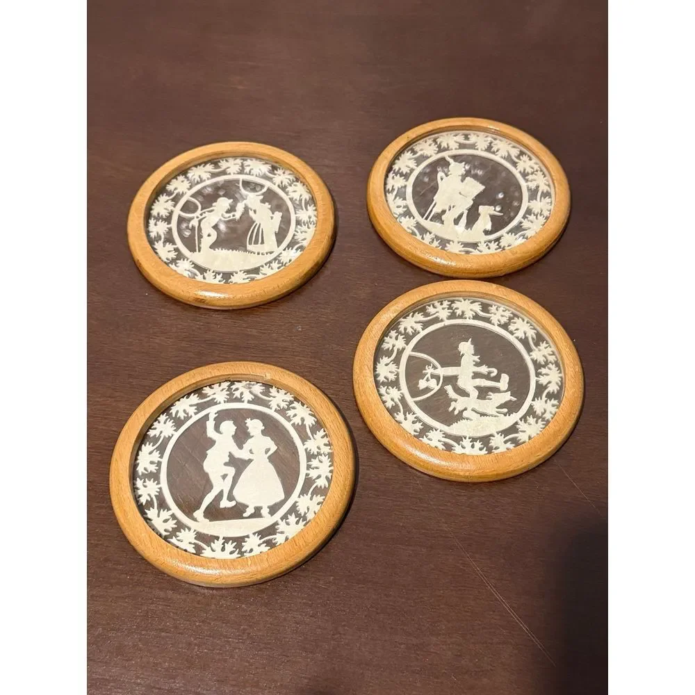 4 Wooden vintage drink coasters unique mid century German design